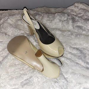 NEW yellow peep toe, sling back heels - size 6
